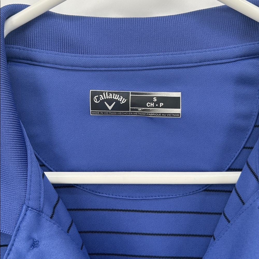 Callaway Striped Golf Polo Shirt Blue Black Cabot Logo Size S Mens - Picture 2 of 11
